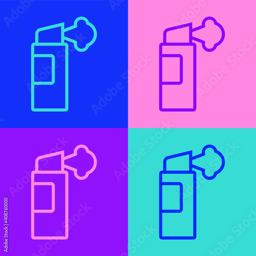 Pop art line Pepper spray icon isolated on color background. OC gas. Capsicum self defense aerosol. Vector.