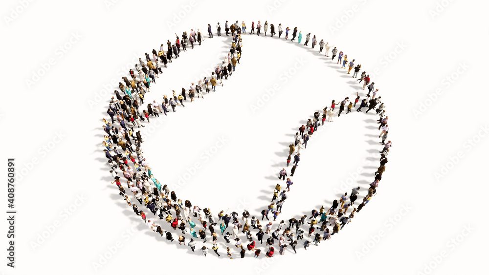 Concept or conceptual large community of people as the image of a ball on white background. A 3d illustration metaphor for sport, basketball, tennis, competition and fun or helth Concept or conceptual large community of people as the image of a ball on white background. A 3d illustration metaphor for sport, basketball, tennis, competition and fun or helth