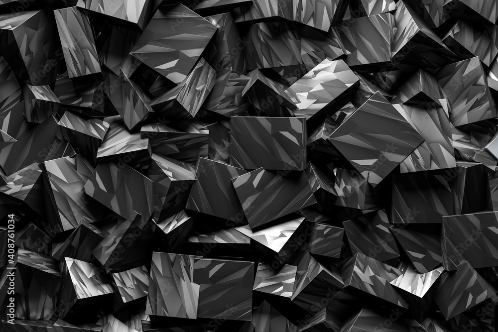 Illustration of 3d rows of silver metallic rectangles and squares. Patter on a monochrome background, pattern. Geometric background, weave pattern similar to charcoal. Illustration of 3d rows of silver metallic rectangles and squares. Patter on a monochrome background, pattern. Geometric background, weave pattern similar to charcoal.