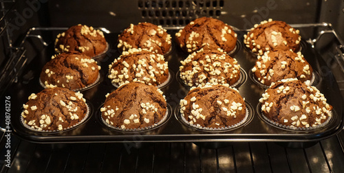 hot chocolate muffin in the oven