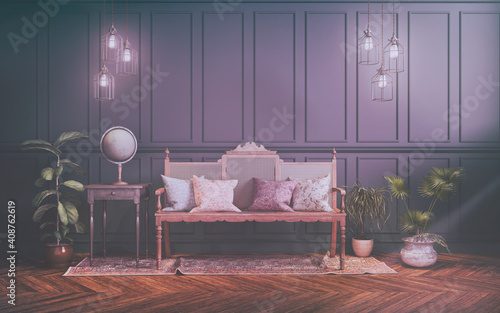 3d render of a Victorian living room - classic style - retro look