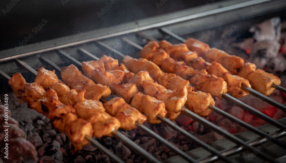Arabic traditional food Shish taouk on the grill. Arabic traditional food Shish taouk on the grill.