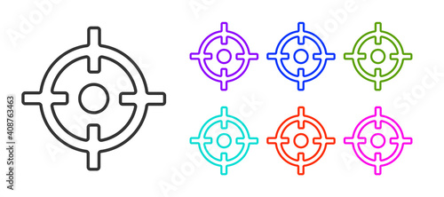 Black line Target sport icon isolated on white background. Clean target with numbers for shooting range or shooting. Set icons colorful. Vector.