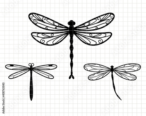 Dragonfly design.  Curve decoration design. Silhouette vector flat illustration. Cutting file. Suitable for cutting software. Cricut, Silhouette photo