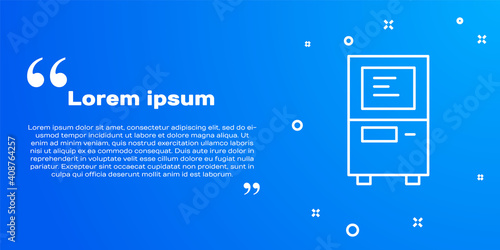 White line ATM - Automated teller machine icon isolated on blue background. Vector.
