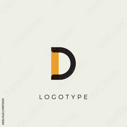 Creative letter D for logo and monogram. Minimal artistic style letter with yellow spot for education, festive and party or technology graphic. Vector typographic design