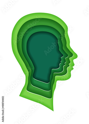 The human head is cut out of paper. Paper man. Cutted paper style illustration. Vector illustration.