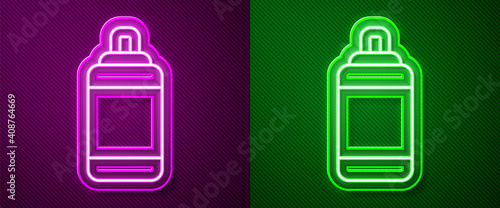 Glowing neon line Punching bag icon isolated on purple and green background. Vector.