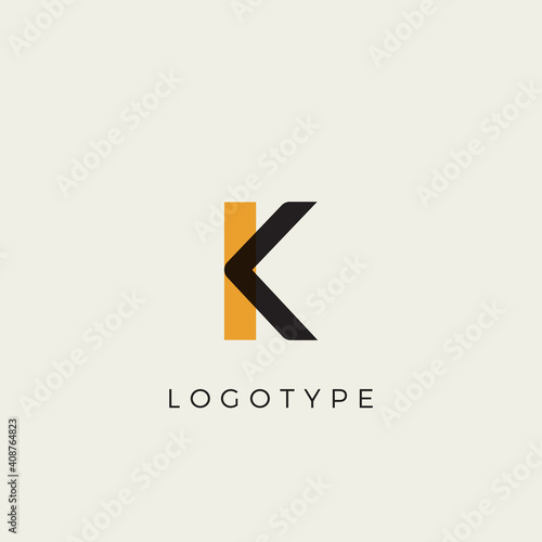 Creative letter K for logo and monogram. Minimal artistic style letter with yellow spot for education, festive and party or technology graphic. Vector typographic design