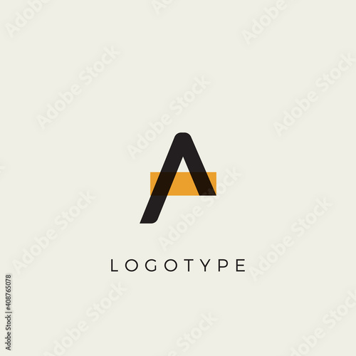 Creative letter A for logo and monogram. Minimal artistic style letter with yellow spot for education, festive and party or technology graphic. Vector typographic design photo