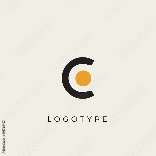 Creative letter C for logo and monogram. Minimal artistic style letter with yellow spot for education, festive and party or technology graphic. Vector typographic design