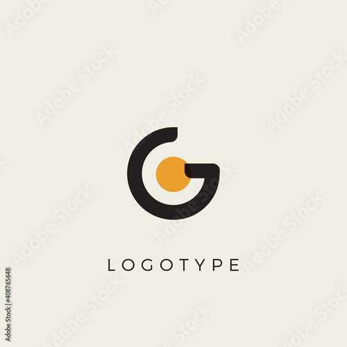 Creative letter G for logo and monogram. Minimal artistic style letter with yellow spot for education, festive and party or technology graphic. Vector typographic design