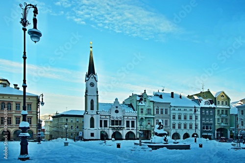 Czech Republic-view on the square in city Trutnov in winter photo