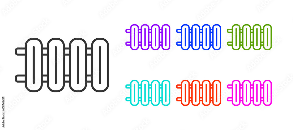 Fototapeta premium Black line Heating radiator icon isolated on white background. Set icons colorful. Vector.