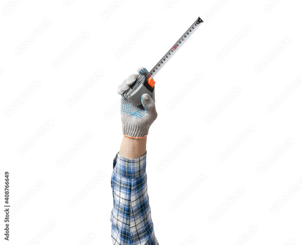hand holds a construction tool tape measure hand holds a construction tool tape measure