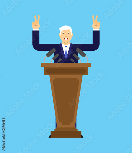Old Mr. President at podium. Elderly boss vector illustration