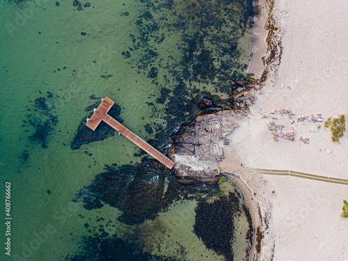 Drone View of Wooden Pier in Sandvig on Bornholm Island photo