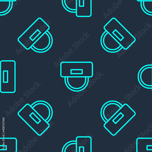 Green line Bellboy hat icon isolated seamless pattern on blue background. Hotel resort service symbol. Vector.