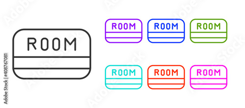 Black line Hotel key card from the room icon isolated on white background. Access control. Touch sensor. System safety, protection. Set icons colorful. Vector.