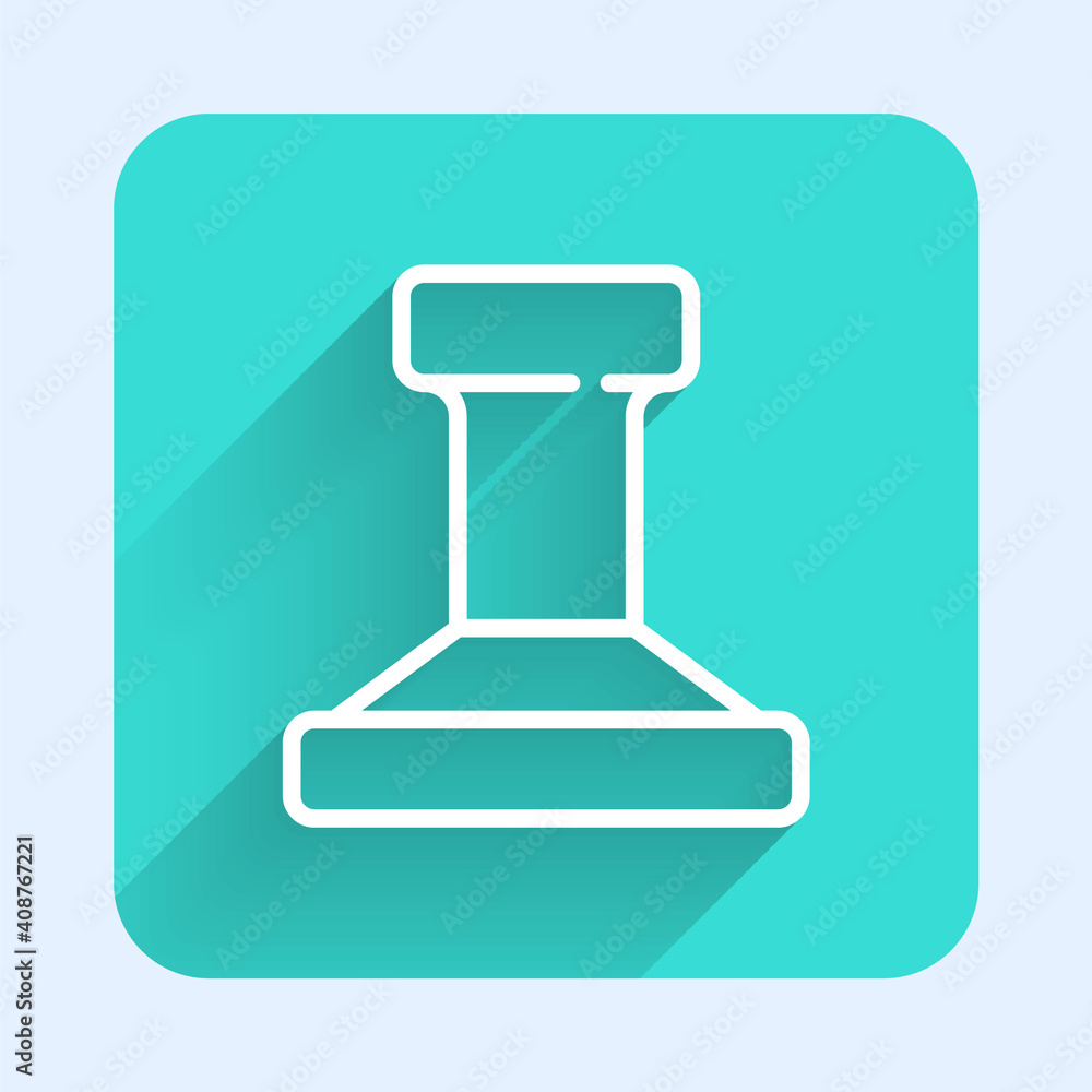 White line Stamp icon isolated with long shadow. Green square button. Vector. White line Stamp icon isolated with long shadow. Green square button. Vector.