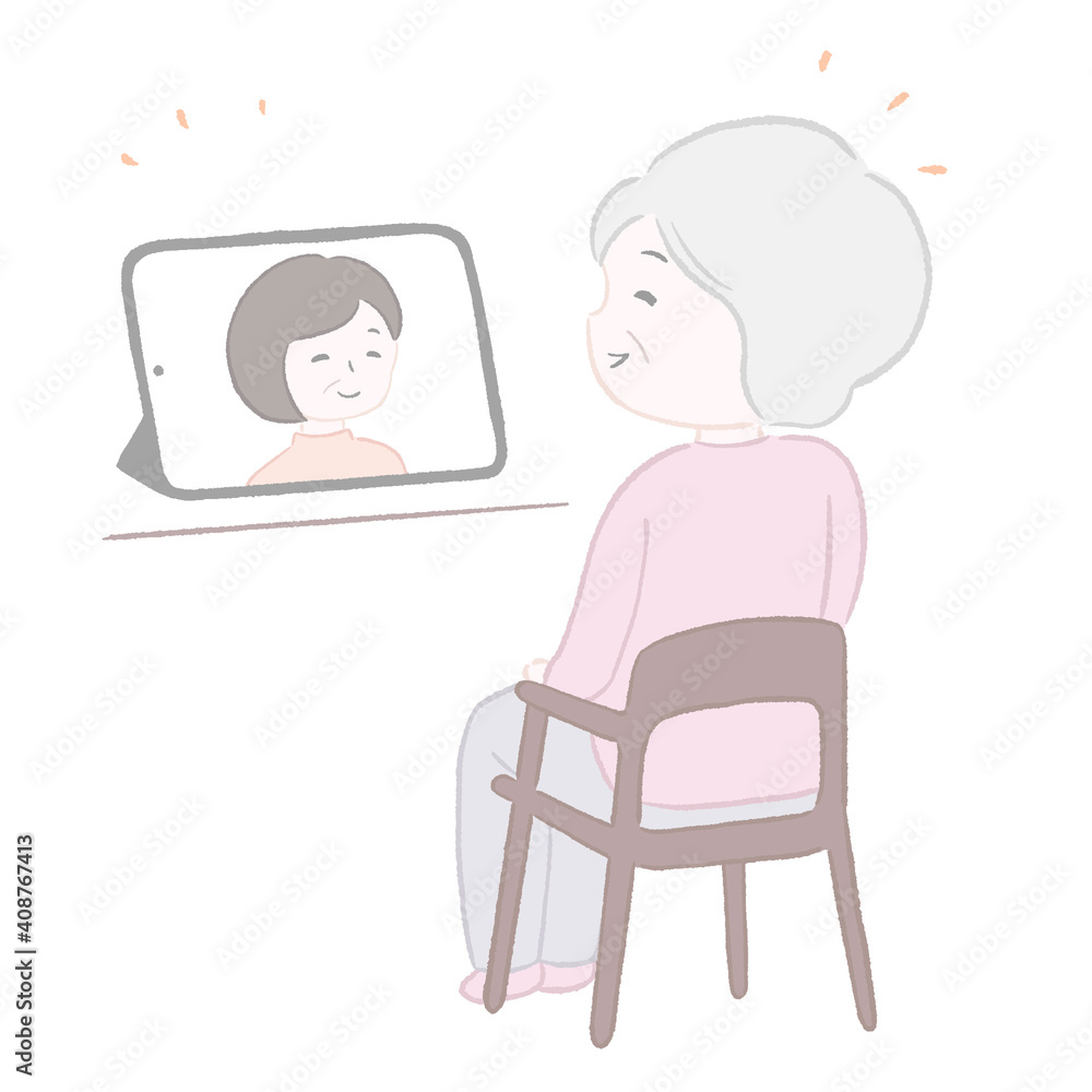 Fototapeta premium オンラインで話すおばあちゃん [ 娘 ]