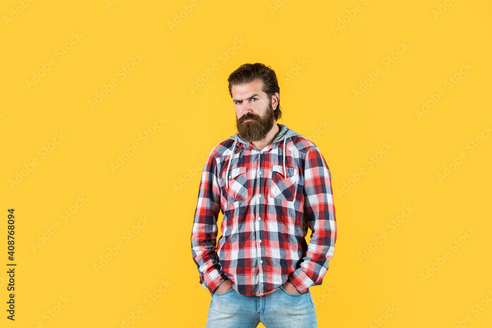 mature handsome man in checkered shirt has beard on face, fashion mature handsome man in checkered shirt has beard on face, fashion
