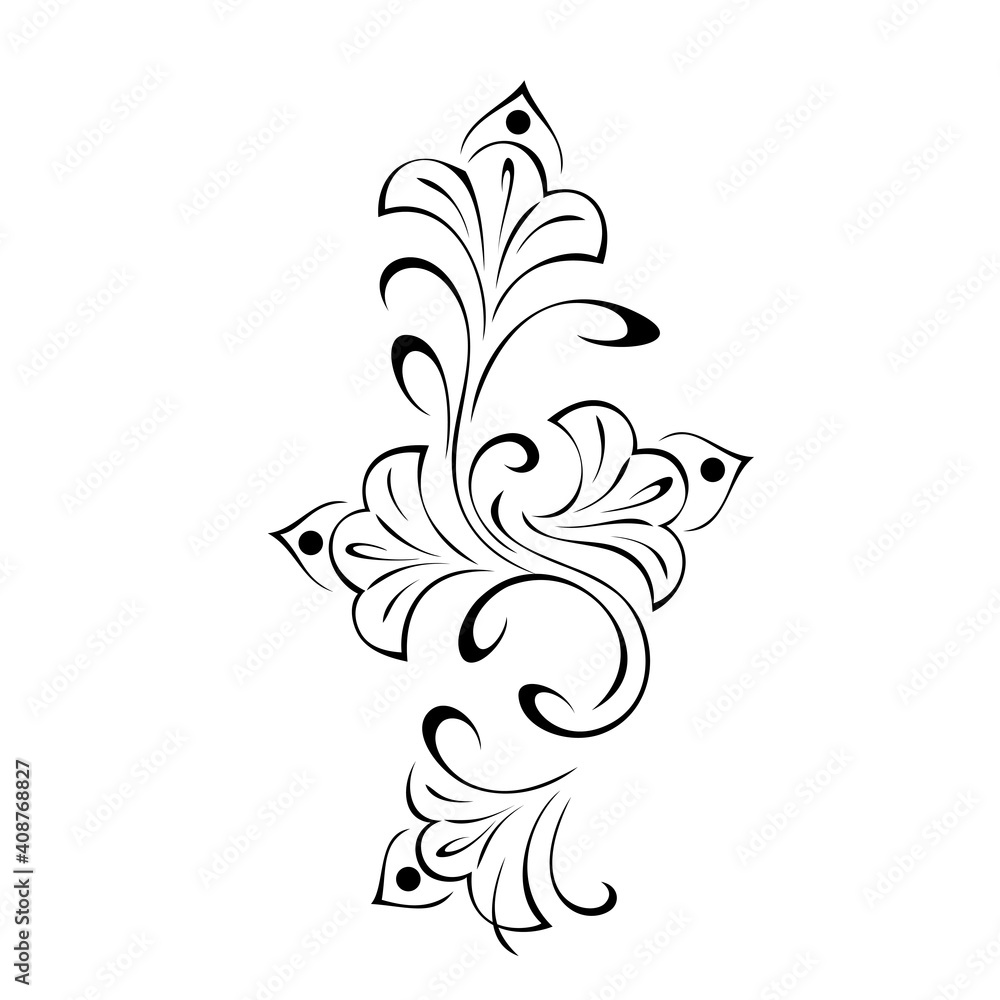 ornament 1488. decorative ornament with stylized flowers and swirls in black lines on a white background