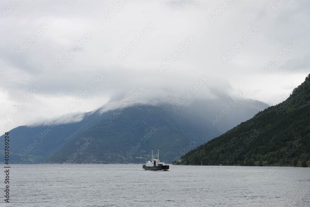 Ship in the Norwegian fjord. Ship in the Norwegian fjord.