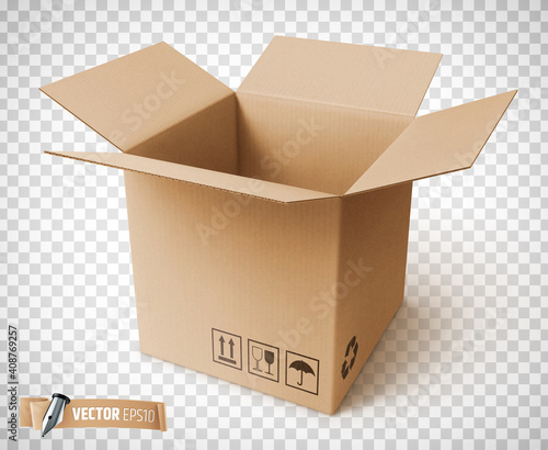 Boîte en carton vectorielle sur fond transparent