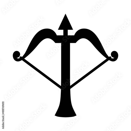 Vector high quality flat style icon illustration of medieval crossbow black silhouette isolated on white background