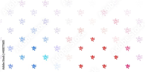 Light blue, red vector background with covid-19 symbols.