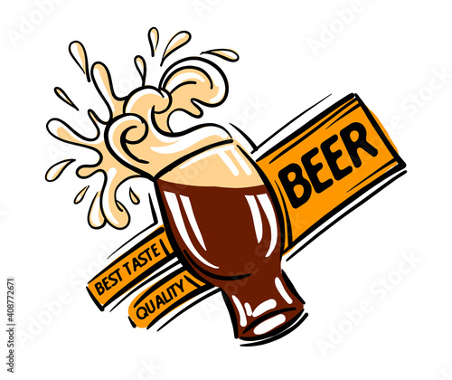 Vector logo of a beer glass with foam splashes on a white background
