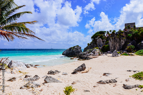 The beautifully natural Tulum coastline in Mexico.
