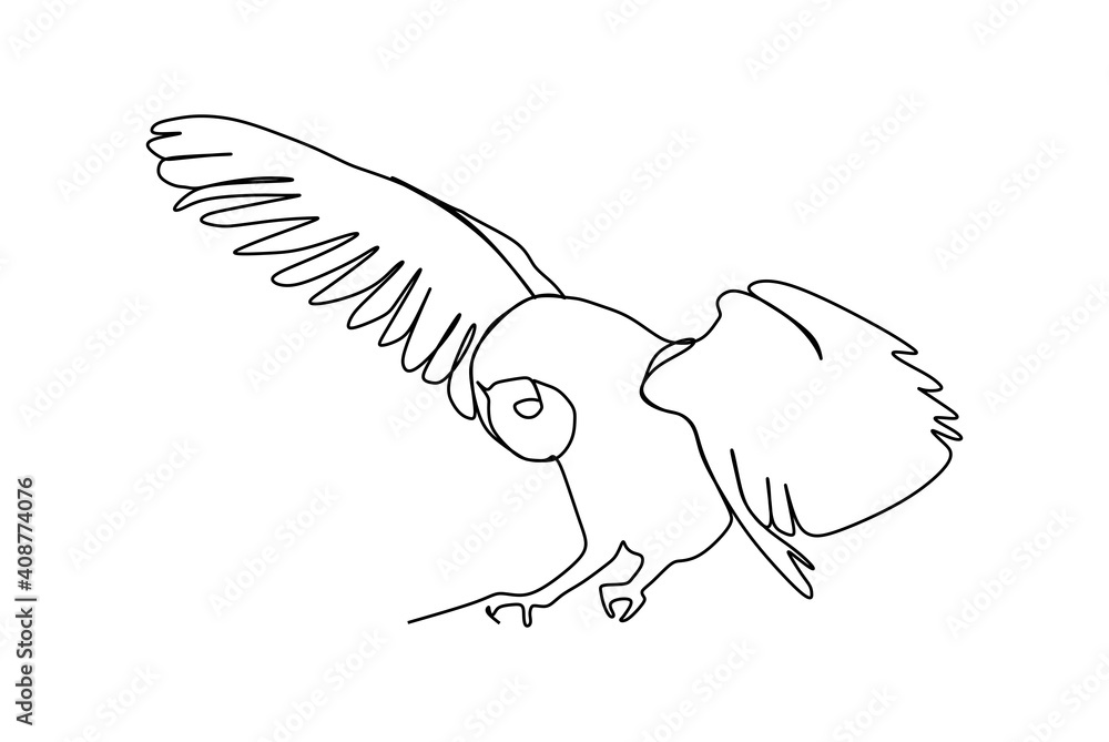 An owl bird pouncing, hunting a pray. Continuous one line drawing An owl bird pouncing, hunting a pray. Continuous one line drawing