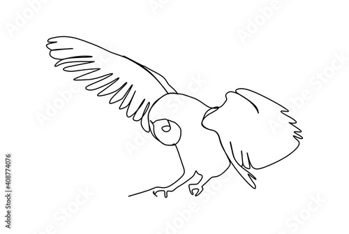 An owl bird pouncing, hunting a pray. Continuous one line drawing