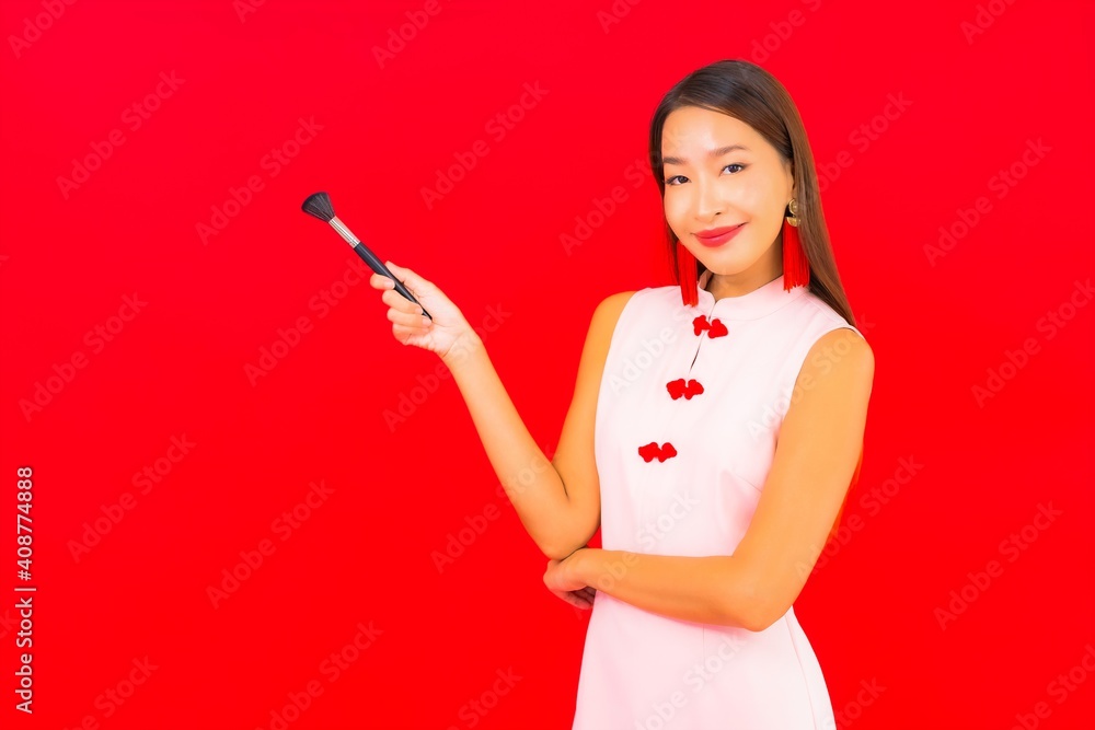 Portrait beautiful young asian woman with make up cosmetic brush Portrait beautiful young asian woman with make up cosmetic brush
