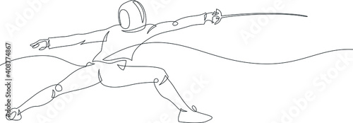 Fencing man attack. Continuous line drawing of a person. 