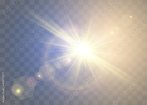 Vector transparent sunlight special lens flash light effect.front sun lens flash. Vector blur in the light of radiance.