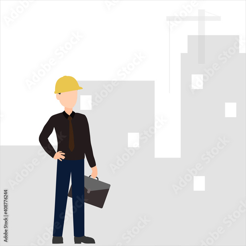 man architect in helmet holds a briefcase. happy engineer panning project construction industry concept professional occupation full length flat