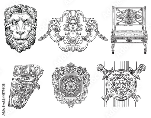 Vector set of different decorative architectural elements