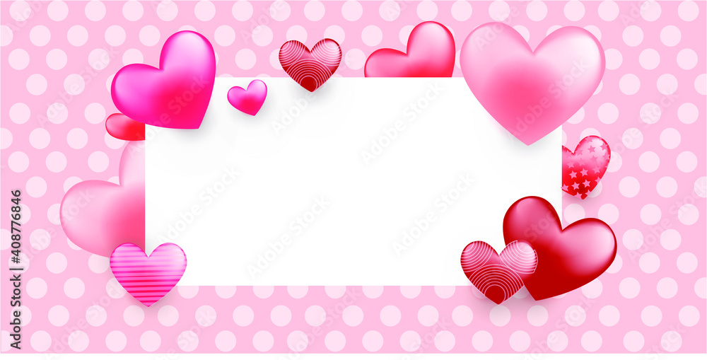 Valentine card that contains a blank space in the middle for entering text. The combination of white empty space with a frame filled with heart-shaped illustrations. Template design for valentines day Valentine card that contains a blank space in the middle for entering text. The combination of white empty space with a frame filled with heart-shaped illustrations. Template design for valentines day