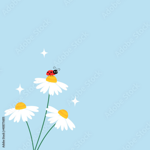 Ladybug on chamomile flower vector.