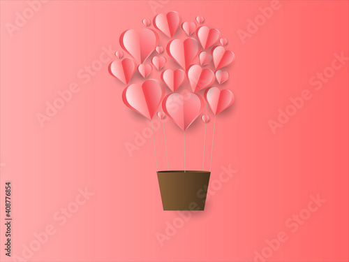 Valentine's day background with hearts haped flying balloon.Paper art style for Mother's Day or Women's Day,Valentines Day greeting cards, invitations .EPS 10