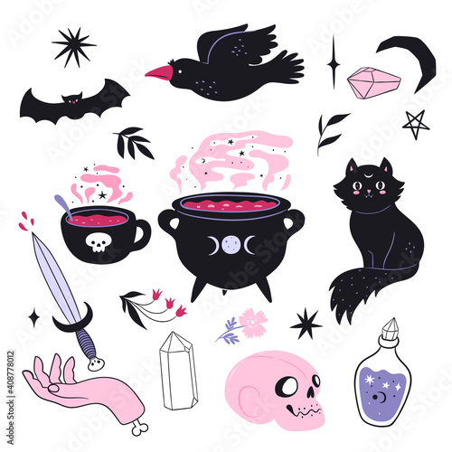 Magic design elements collection isolated on white. Vector graphics.