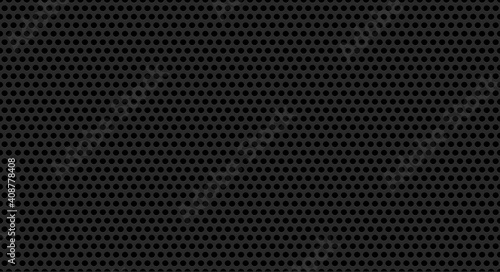 Black metal grill texture steel background. Perforated metal sheet. Black technical background. 3D realistic vector illustration.