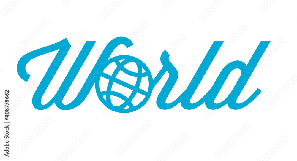 World emblem, lettering. Flat vector illustration isolated on white. World emblem, lettering. Flat vector illustration isolated on white.
