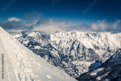 Aerial view over the orres valley from the top of the mazeliere, hautes alpes, france © Pascal Fraboul