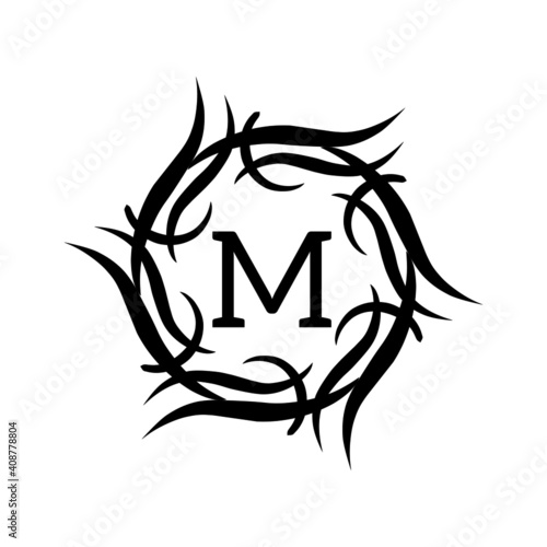 Abstract round tribal decoration with dummy letter for classic brand, retro seal, vintage logo, label