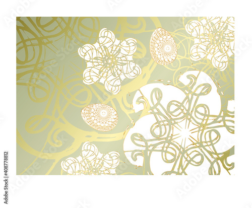 White ornament with gold outline on the background
