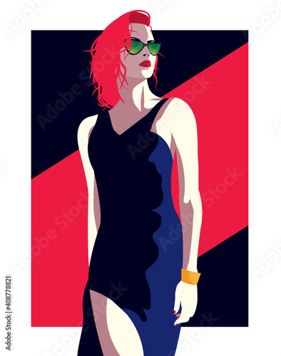 Fashion illustration of woman in style pop art.
